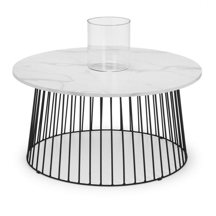 Julian Bowen Metal Furniture Broadway Round Coffee Table with White Marble Top