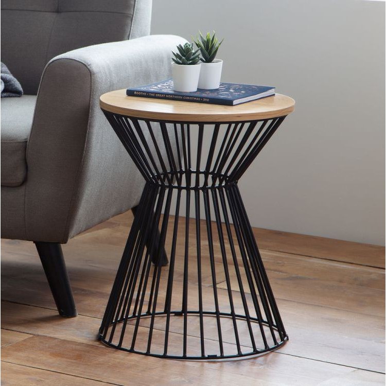 Julian Bowen Metal Furniture Jersey Round Wire Lamp Table with Oak Top