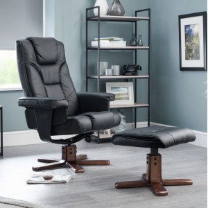 Julian Bowen Furniture Malmo Black Faux Leather Recliner and Footstool Set< Julian Bowen Furniture Malmo Black Faux Leather Recliner and Footstool Set<