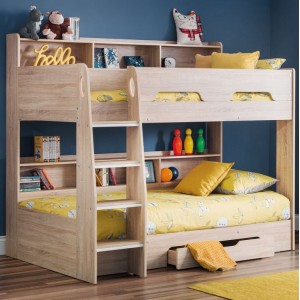 Julian Bowen Furniture Orion Sonoma Oak Painted Bunk Bed with Drawer and Shelves Julian Bowen Furniture Orion Sonoma Oak Painted Bunk Bed with Drawer and Shelves