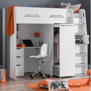 Julian Bowen Furniture Pegasus White Painted Highsleeper Bed with Drawers Julian Bowen Furniture Pegasus White Painted Highsleeper Bed with Drawers