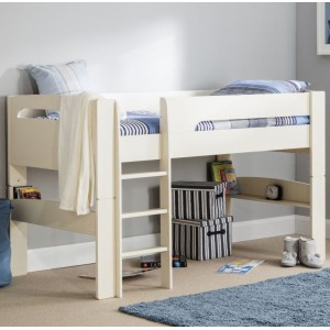 Julian Bowen Furniture Pluto Stone White Painted 3ft Midsleeper Bed with Shelves Julian Bowen Furniture Pluto Stone White Painted 3ft Midsleeper Bed with Shelves