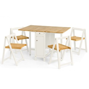 Julian Bowen Savoy White and Natural 120cm Dining Table Set