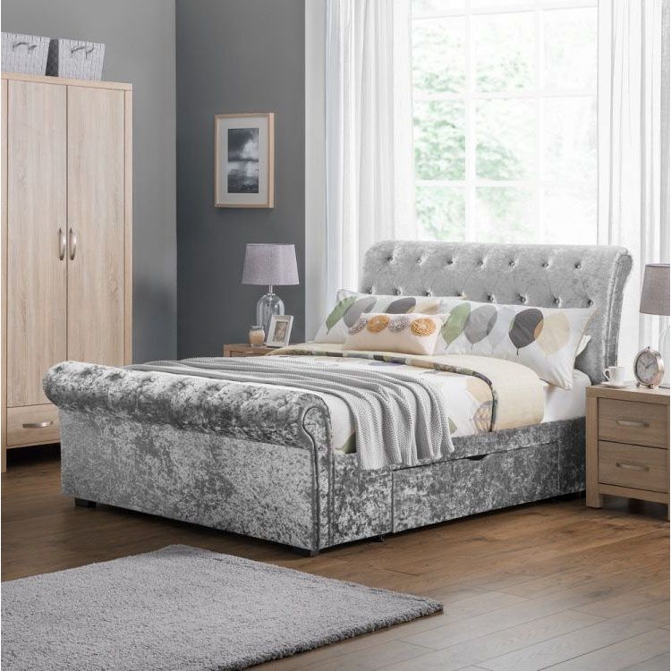 Julian Bowen Furniture Verona Silver Fabric King Size 5ft Bed with Drawers