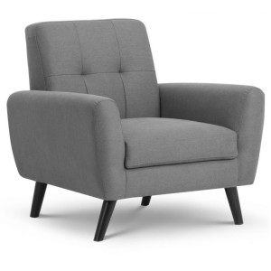 Julian Bowen Furniture Monza Mid-Grey Linen Compact Retro Armchair Julian Bowen Monza Furniture Mid-Grey Linen Armchair MON503