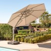 Maze Rattan Garden Furniture Zeus LED 3.5M Round Cantilever Parasol in Taupe