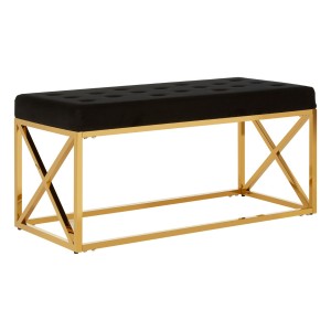 Allure Black Velvet Tufted Seat and Gold Finish Stainless Steel Bench Allure Black Velvet Tufted Seat and Gold Finish Stainless Steel Bench 5502617