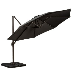 RoyalCraft Round Grey Cantilever Over Hanging Parasol 3.5m with LED Lighting