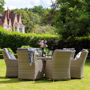 Royalcraft Wentworth Rattan 6 Seater Round Highback Comfort Dining Set