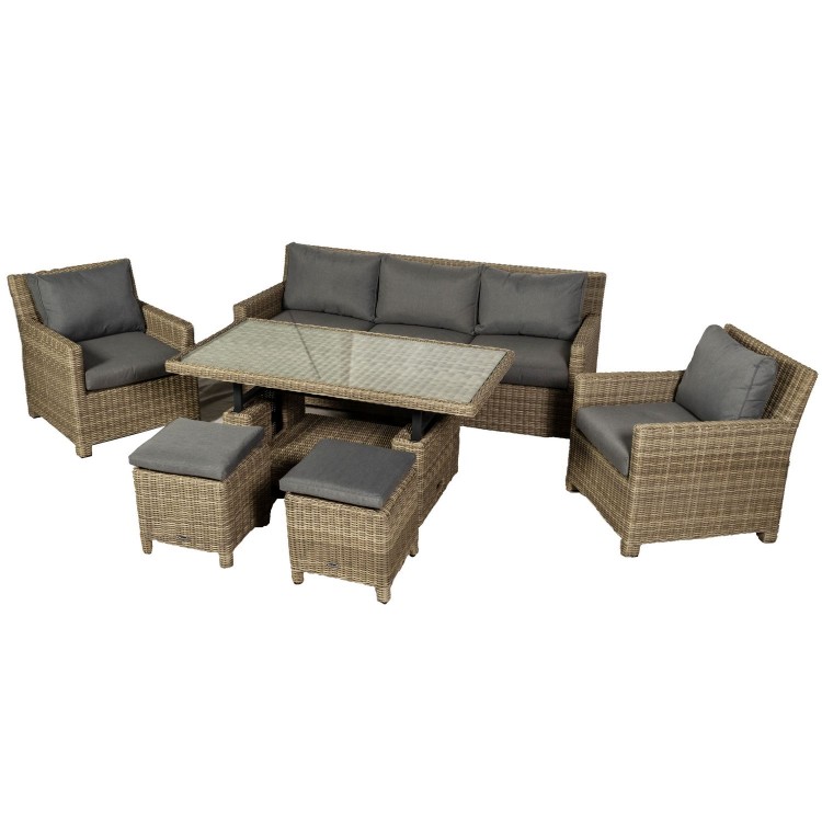 Royalcraft Garden Wentworth 7 Seater 6pc Sofa Dining Set with Adjustable Height Table