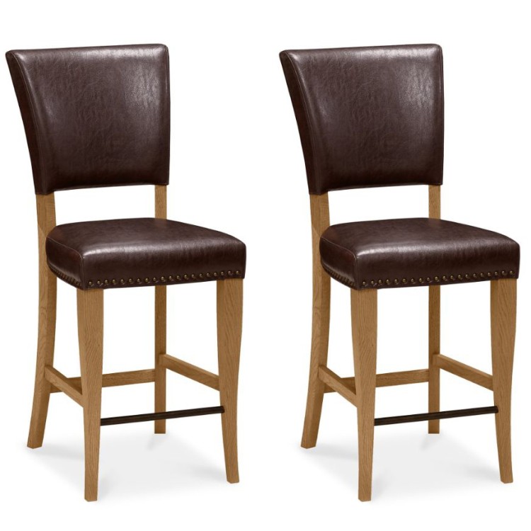 Bentley Designs Belgrave Rustic Oak Bar Stool Rustic Espresso Faux Leather (Pair)