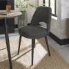 Vintage Weathered Oak Upholstered Dark Grey Fabric Dining Chair Pair