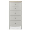 Whitby Scandi Oak Furniture Grey 5 Drawer Tall Chest