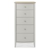 Whitby Scandi Oak Furniture Grey 5 Drawer Tall Chest