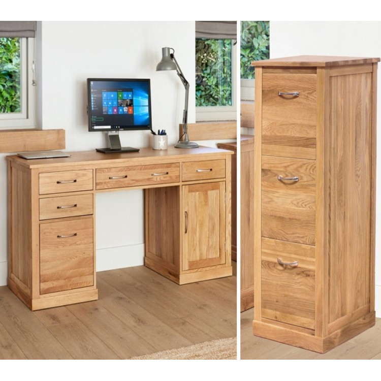 Mobel Oak Twin Pedestal Desk & Large Filing Cabinet COR06C+COR07D