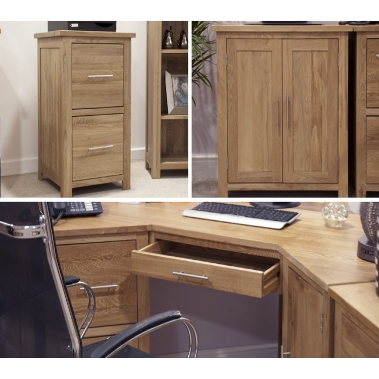 Opus Solid Oak Corner Desk, Filing Cabinet & Printer Cupboard Set 