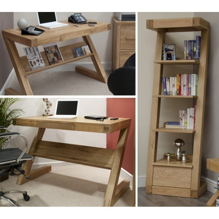 Z Solid Oak Furniture Computer Desk & Narrow Bookcase Set 