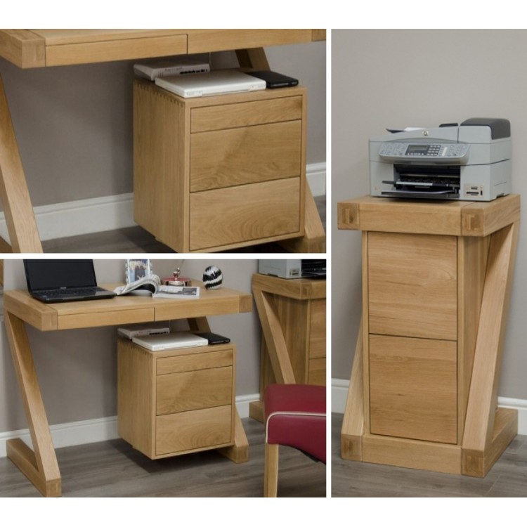 Z Solid Oak Furniture Small Computer Desk & Filing Cabinet Set 