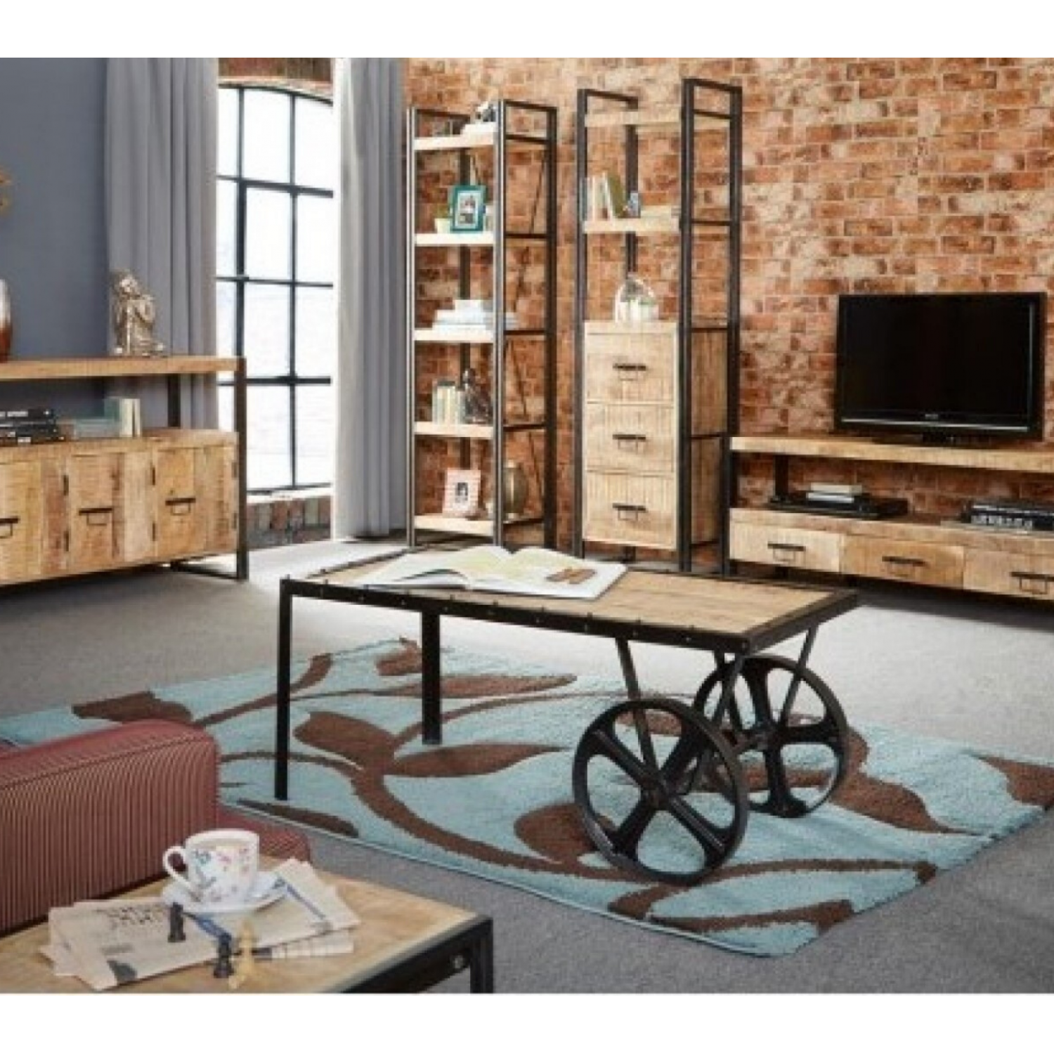 Cosmo Industrial Living Room Set Oak Furniture House
