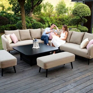 Maze Lounge Outdoor Fabric Ambition Taupe Square Corner Dining Set with Rising Table Maze Lounge Outdoor Fabric Ambition Taupe Square Corner Dining Set with Rising Table
