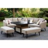 Maze Lounge Outdoor Fabric Ambition Taupe Square Corner Dining Set with Rising Table