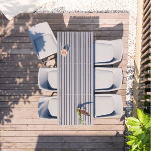 Maze Lounge Outdoor Fabric Regal 6 Seat Rectangular Bar Set in Flanelle Maze Lounge Outdoor Fabric Regal 6 Seat Rectangular Bar Set in Flanelle