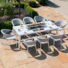 Maze Lounge Outdoor Fabric Pebble Lead Chine 8 Seat Rectangular Fire Pit Dining Set