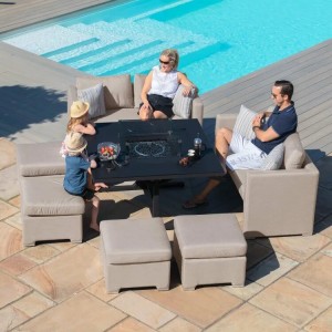 Maze Lounge Outdoor Fabric Fuzion Taupe Sofa Cube Set with Fire Pit Maze Lounge Outdoor Fabric Fuzion Taupe Sofa Cube Set with Fire Pit