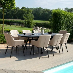 Maze Lounge Outdoor Fabric Zest 8 Seat Oval Dining Set in Taupe Maze Lounge Outdoor Fabric Zest 8 Seat Oval Dining Set in Taupe