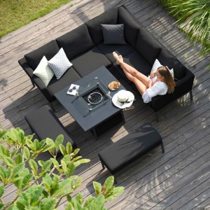 Maze Lounge Fabric Pulse Charcoal Square Corner Dining Set with Fire Pit Maze Lounge Fabric Pulse Charcoal Square Corner Dining Set with Fire Pit