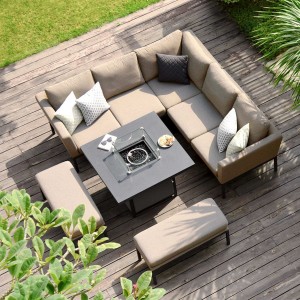 Maze Lounge Outdoor Fabric Pulse Taupe Square Corner Dining Set with Fire Pit Maze Lounge Outdoor Fabric Pulse Taupe Square Corner Dining Set with Fire Pit