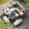 Maze Lounge Outdoor Fabric Pulse Taupe Square Corner Dining Set with Fire Pit