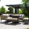 Maze Lounge Outdoor Fabric Pulse Taupe Square Corner Dining Set with Fire Pit