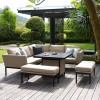 Maze Lounge Outdoor Fabric Pulse Taupe Square Corner Dining Set with Fire Pit