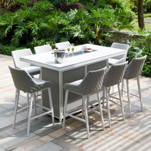 Maze Lounge Outdoor Fabric Regal Lead Chine 8 Seat Rectangular Fire Pit Bar Set Maze Lounge Outdoor Fabric Regal Lead Chine 8 Seat Rectangular Fire Pit Bar Set