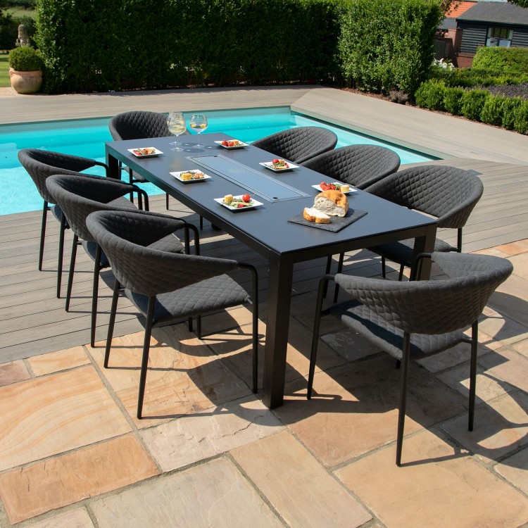 Maze Lounge Outdoor Fabric Pebble Charcoal 8 Seat Rectangular Fire Pit Dining Set  