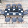 Maze Lounge Outdoor Fabric Pebble Flanelle 8 Seat Rectangular Fire Pit Dining Set   