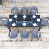 Maze Lounge Outdoor Fabric Pebble Flanelle 8 Seat Rectangular Fire Pit Dining Set