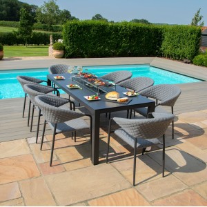Maze Lounge Outdoor Fabric Pebble Flanelle 8 Seat Rectangular Fire Pit Dining Set Maze Lounge Outdoor Fabric Pebble Flanelle 8 Seat Rectangular Fire Pit Dining Set