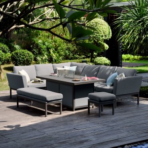 Maze Lounge Outdoor Fabric Pulse Rectangular Flanelle Corner Dining Set with Fire Pit Maze Lounge Outdoor Fabric Pulse Rectangular Flanelle Corner Dining Set with Fire Pit