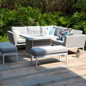 Maze Lounge Outdoor Fabric Pulse Square Lead Chine Corner Dining Set with Fire Pit Maze Lounge Outdoor Fabric Pulse Square Lead Chine Corner Dining Set with Fire Pit