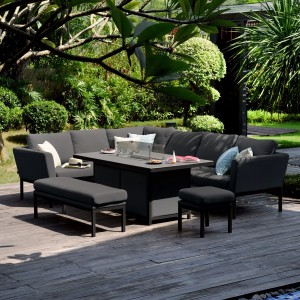 Maze Lounge Outdoor Fabric Pulse Charcoal Rectangular Corner Dining Set with Fire Pit Maze Lounge Outdoor Fabric Pulse Charcoal Rectangular Corner Dining Set with Fire Pit