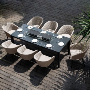 Maze Lounge Outdoor Fabric Taupe Ambition 8 Seat Rectangular Fire Pit Dining Set Maze Lounge Outdoor Fabric Taupe Ambition 8 Seat Rectangular Fire Pit Dining Set