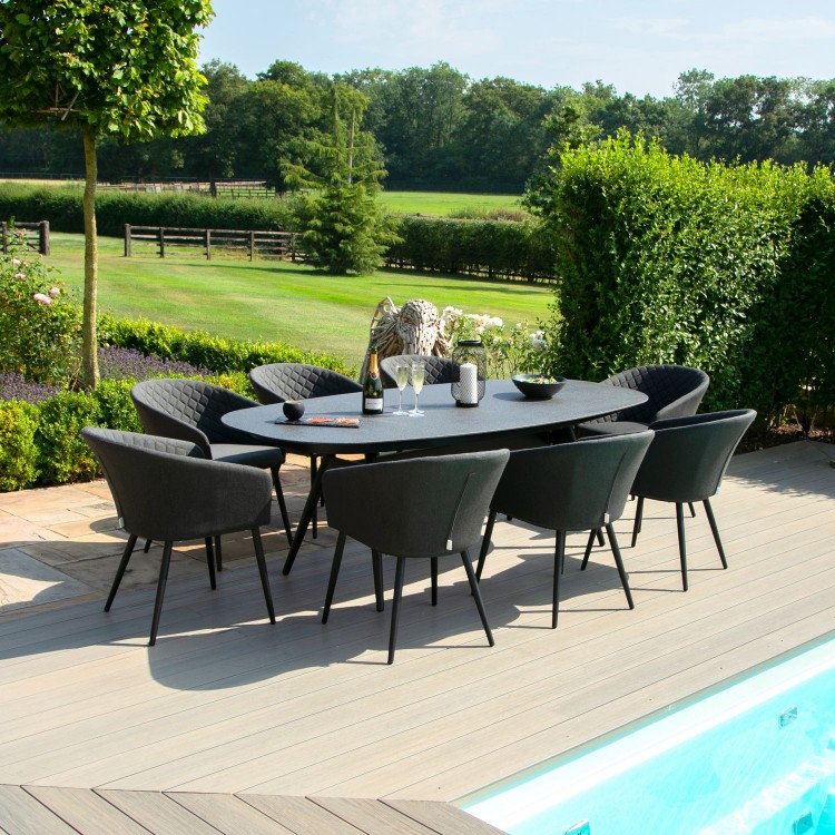 Maze Lounge Outdoor Fabric Ambition Charcoal 8 Seat Oval Dining Set