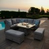 Maze Rattan Garden Furniture Oxford Royal Corner Grey Dining Set with Firepit