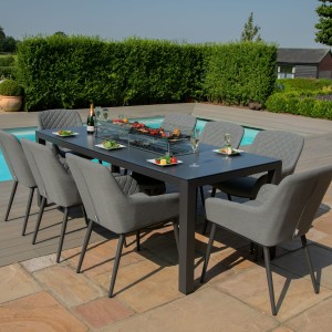 Maze Lounge Outdoor Fabric Zest Flanelle 8 Seat Rectangular Fire Pit Dining Set Maze Lounge Outdoor Fabric Zest Flanelle 8 Seat Rectangular Fire Pit Dining Set