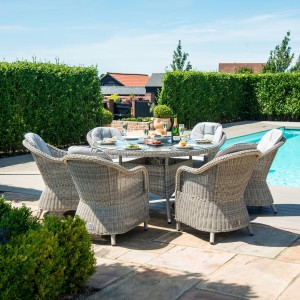 Maze Rattan Garden Furniture Oxford 6 Seat Round Fire Pit Table with Heritage Chairs Maze Rattan Garden Furniture Oxford 6 Seat Round Fire Pit Table with Heritage Chairs