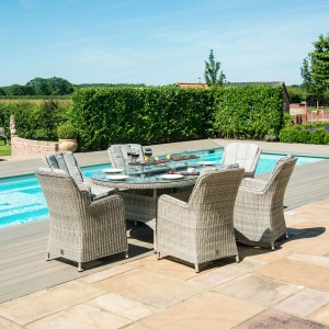 Maze Garden Oxford 6 Seat Oval Fire Pit Table with Venice Chairs Maze Garden Oxford 6 Seat Oval Fire Pit Table with Venice Chairs