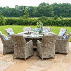 Maze Rattan Garden Furniture Oxford Round Ice Bucket Table with 8 Venice Chairs & Lazy Susan 