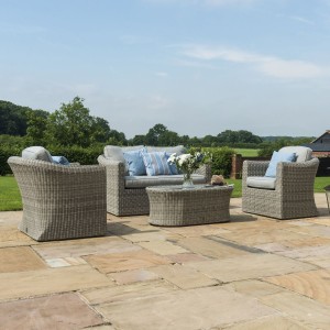 Maze Rattan Garden Furniture Oxford Grey 2 Seater Sofa Set with Armchairs & Coffee Table Maze Rattan Garden Furniture Oxford Grey 2 Seater Sofa Set with Armchairs & Coffee Table